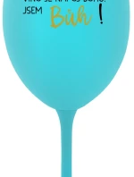 VÍNO JE NÁPOJ BOHŮ. JSEM BŮH! - tyrkysová sklenice na víno 350 ml