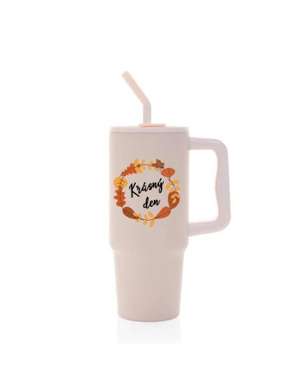 KRÁSNÝ DEN (PODZIM) - růžový cestovní termohrnek 900 ml KRÁSNÝ DEN (PODZIM) - růžový cestovní termohrnek 900 ml
