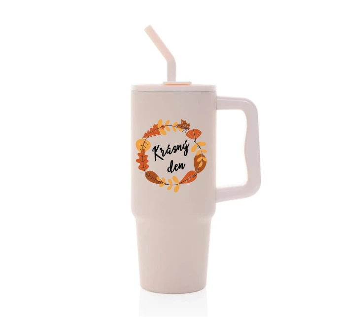 KRÁSNÝ DEN (PODZIM) - růžový cestovní termohrnek 900 ml KRÁSNÝ DEN (PODZIM) - růžový cestovní termohrnek 900 ml