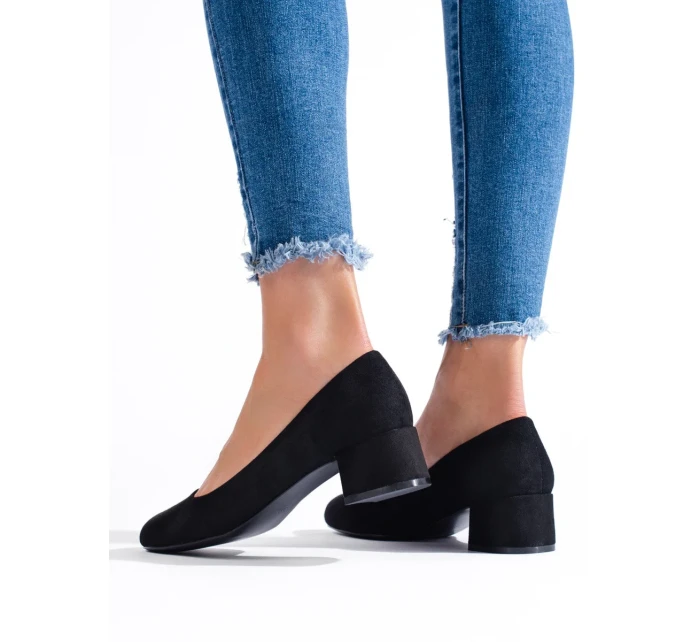 Luxusní  lodičky dámské černé na plochém podpatku