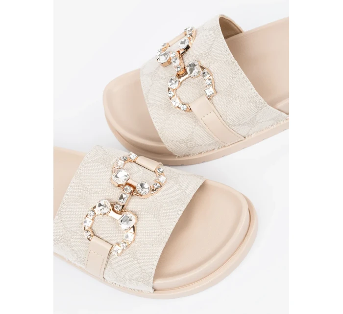 Jedinečné dámské nazouváky Jasnobeżowy na plochém podpatku Jedinečné dámské nazouváky Jasnobeżowy na plochém podpatku