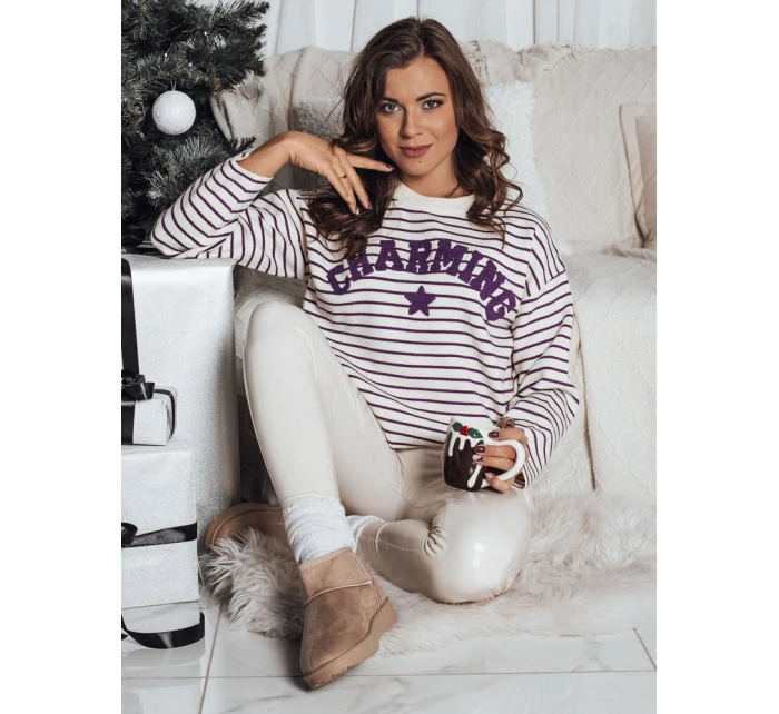 AURORA dámský pruhovaný ecru-purple svetr FashionStreet MY2076