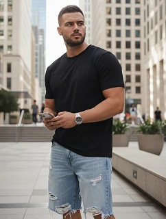 Pánské klasické černé tričko FashionStreet RY5671