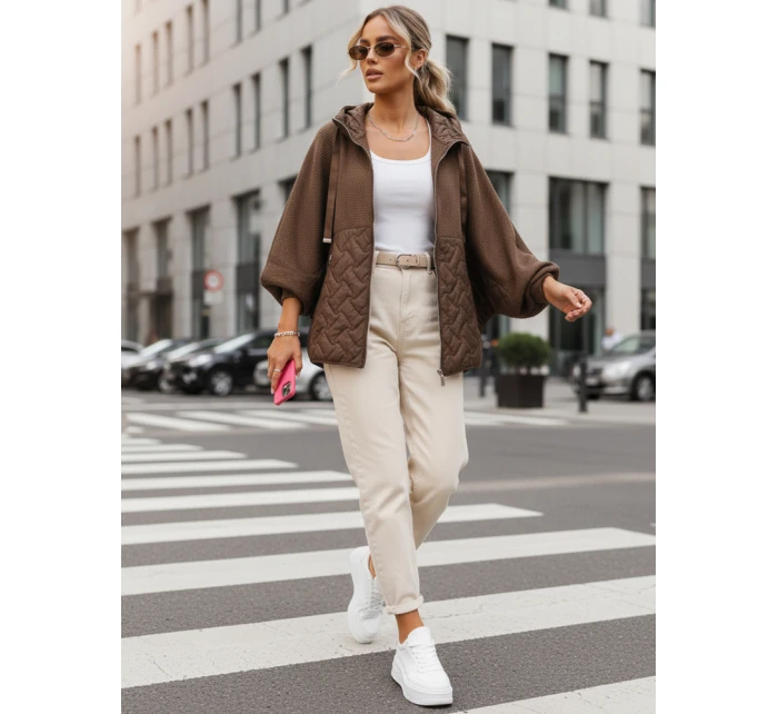 Dámská přechodná oversize bunda s kapucí hnědá FashionStreet TY5593 Dámská přechodná oversize bunda s kapucí hnědá FashionStreet TY5593