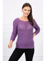 Svetr s ažurovým zdobením fialový Svetr s ažurovým zdobením fialový