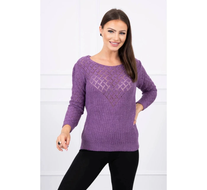 Svetr s ažurovým zdobením fialový Svetr s ažurovým zdobením fialový