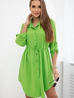 Šaty se zapínáním na knoflíky a zavazováním v pase jasně zelená