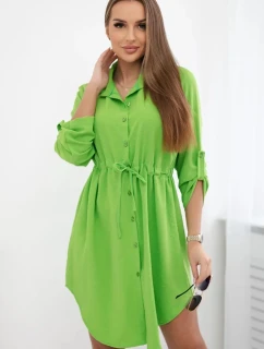 Šaty se zapínáním na knoflíky a zavazováním v pase jasně zelená