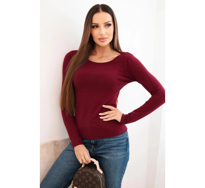 Dámský viskózový svetr s kulatým výstřihem a přiléhavým střihem bordový