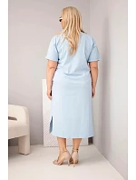 Dámské bavlněné šaty Plus Size s výstřihem do V modrá Dámské bavlněné šaty Plus Size s výstřihem do V modrá