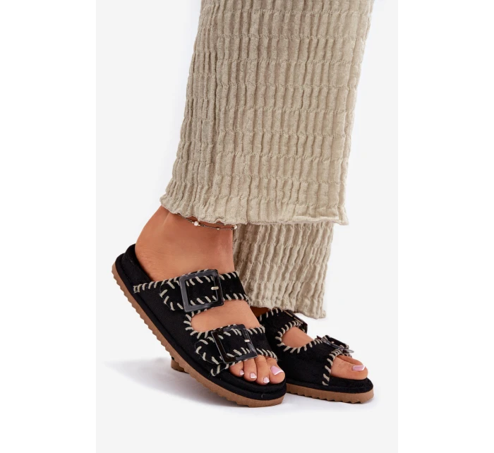 Dámské Pantofle S Přezkami A Dekorativním Švem Černé Visley Dámské Pantofle S Přezkami A Dekorativním Švem Černé Visley