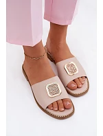 Pantofle z přírodní kůže Ploché podpatky  Nude model 22133746 - S.Barski