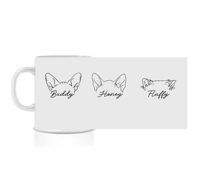 Personalizovaný klasický bílý keramický hrníček 300 ml se zvířecími oušky 