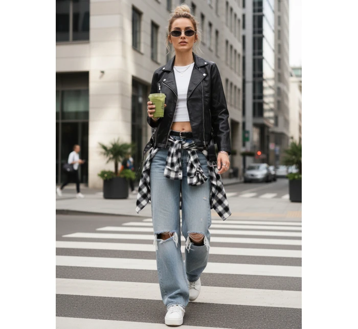 Dámská kožená bunda ramones černá FashionStreet TY5538