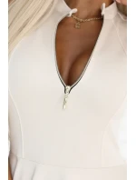 šaty s rozšířeným spodním dílem a zlatým zipem béžové model 21144795 - numoco šaty s rozšířeným spodním dílem a zlatým zipem béžové model 21144795 - numoco