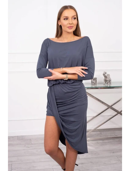 Asymetrické šaty, 3/4 rukávy, grafitová barva