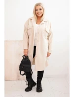 Dámský kabát Plus Size s vlnou na knoflíky s kapsami a límcem světlé béžové Dámský kabát Plus Size s vlnou na knoflíky s kapsami a límcem světlé béžové