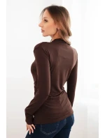 Dámská blůza z viskózy s nařasením a ozdobnou sponou hnědá
