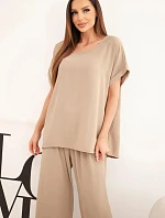 Dámský komplet Plus Size halenka a kalhoty s širokou nohavicí fango