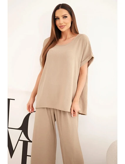 Dámský komplet Plus Size halenka a kalhoty s širokou nohavicí fango Dámský komplet Plus Size halenka a kalhoty s širokou nohavicí fango