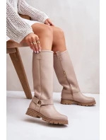 Kožené dámské kozačky nad kolena béžové Lewski 3615
