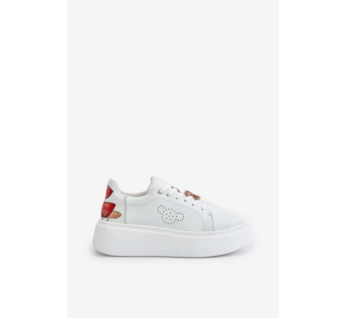 Dámské Kožené Tenisky Na Platformě S A Dekorativním  Bílé model 21675592 - VINCEZA