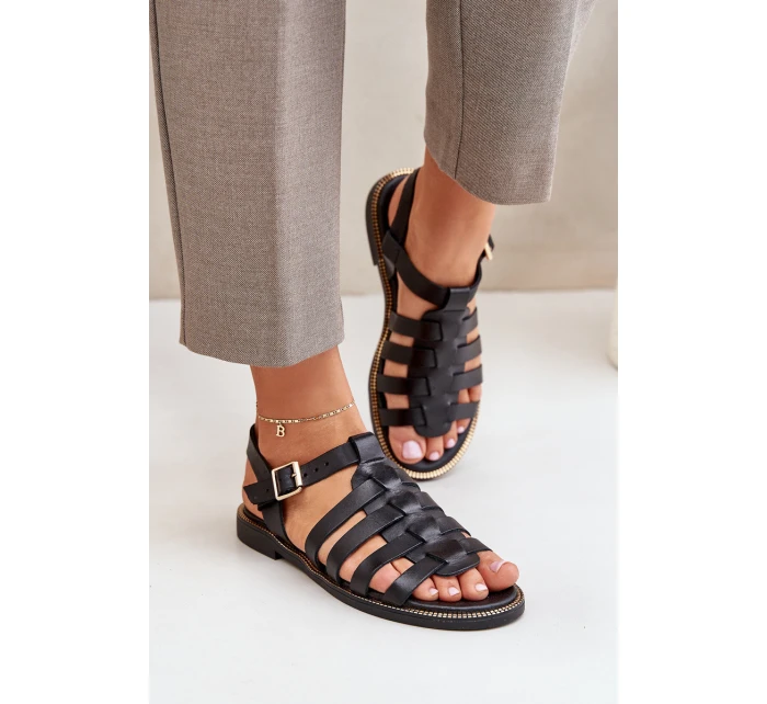 Kožené sandály na plochém podpatku Zazoo 3686 černé Kožené sandály na plochém podpatku Zazoo 3686 černé