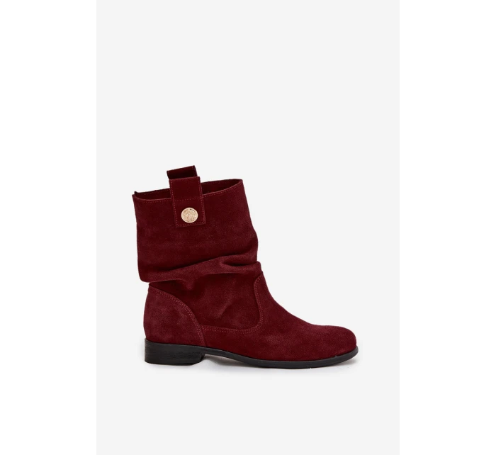 Kožené semišové dámské boty s řasením zateplené Zazoo 4210 bordó