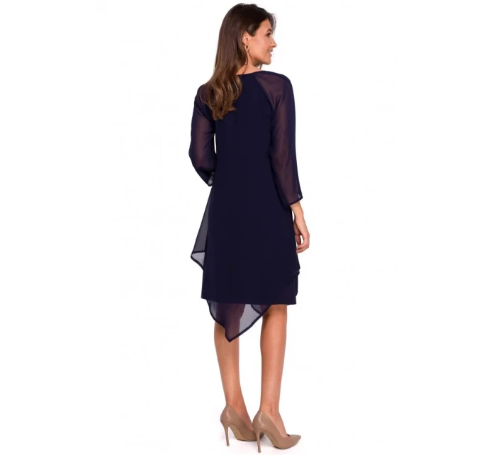 Dámské šifonové šaty s asymetrickým lemem S159 - tmavě modré - Stylove