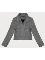 Šedá krátká pruhovaná žebrovaná bunda s ozdobnými knoflíky model 19739206 - MADE IN ITALY Šedá krátká pruhovaná žebrovaná bunda s ozdobnými knoflíky model 19739206 - MADE IN ITALY