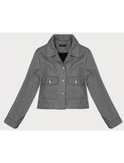 Šedá krátká pruhovaná žebrovaná bunda s ozdobnými knoflíky model 19739206 - MADE IN ITALY Šedá krátká pruhovaná žebrovaná bunda s ozdobnými knoflíky model 19739206 - MADE IN ITALY