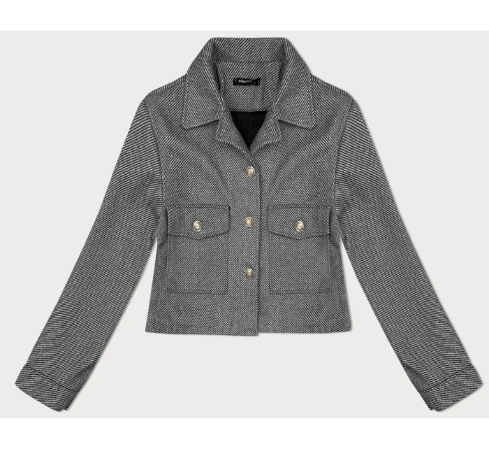Šedá krátká pruhovaná žebrovaná bunda s ozdobnými knoflíky model 19739206 - MADE IN ITALY Šedá krátká pruhovaná žebrovaná bunda s ozdobnými knoflíky model 19739206 - MADE IN ITALY