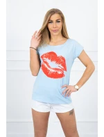 Halenka s potiskem rtů modrá Halenka s potiskem rtů modrá