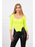 Žebrovaná halenka s výstřihem žlutá neonová