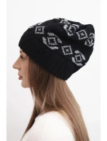 Dámská zimní čepice z vlny s geometrickým vzorem model 21867910 černá + šedá - K-Fashion