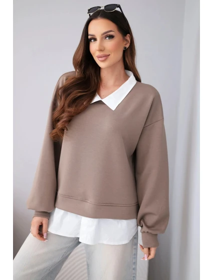 Dámská máslová mikina z viskózy s model 22014149 vsadkou fango - K-Fashion Dámská máslová mikina z viskózy s model 22014149 vsadkou fango - K-Fashion