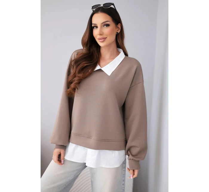 Dámská máslová mikina z viskózy s model 22014149 vsadkou fango - K-Fashion Dámská máslová mikina z viskózy s model 22014149 vsadkou fango - K-Fashion