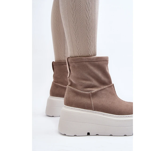 Kožené Dámské Boty Na Podpatku S Pásky  Bežové model 21644286 - Zazoo