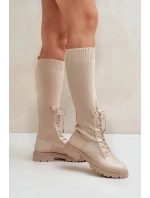 Šněrovací kozačky s elastickým svrškem černé Vamilena