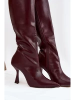 Dámské kozačky na podpatku nad koleno bordó model 21709040 - Boto