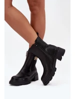 Dámské kotníkové boty se zlatým detailem zateplené černé model 21710118 - Boto