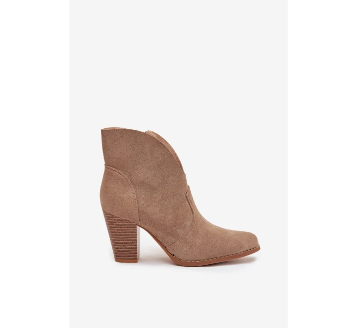 Dámské kotníkové boty na podpatku z ekokůže béžové model 21711571 - Boto