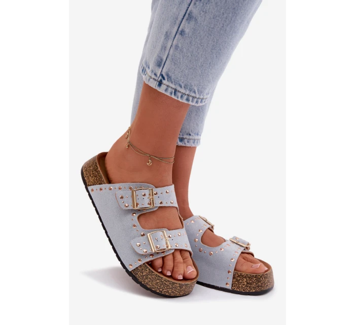 Dámské pantofle se zlatými sponami a knoflíky Modré model 21960974 - Boto