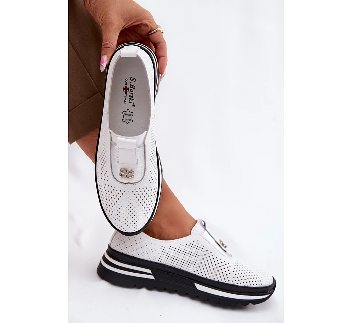 Dámské nazouvací polobotky z pravé kůže S.Barski LR61-7092 Bílá