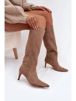 Dámské zateplené kozačky na jehlovém podpatku – tmavě béžové Arelisse Dámské zateplené kozačky na jehlovém podpatku – tmavě béžové Arelisse