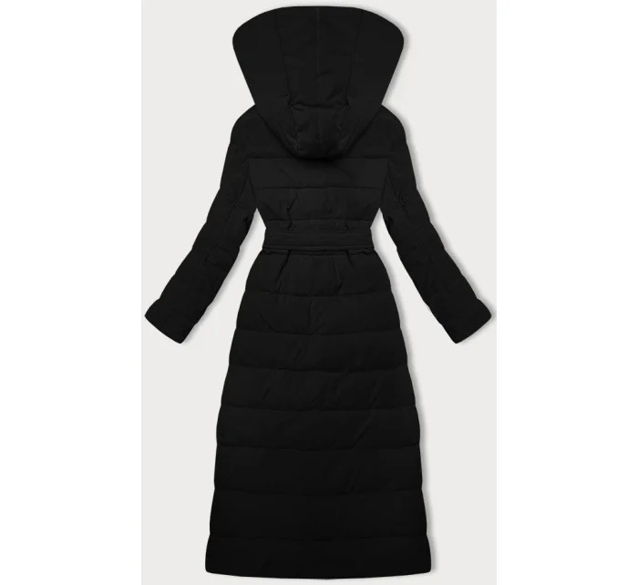 černý dámský kabát s páskem model 21248905 - STELLA FASHION černý dámský kabát s páskem model 21248905 - STELLA FASHION