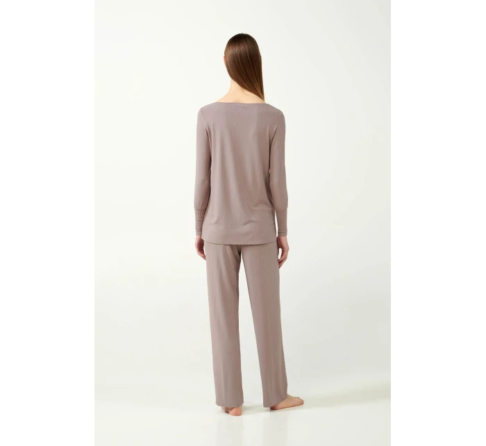 Žebrované bambusové pyžamo s rukávy model 20515825 - Vamp Žebrované bambusové pyžamo s rukávy model 20515825 - Vamp