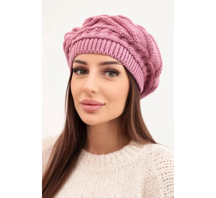 Dámská zimní čepice z volného úpletu s ozdobným vzorem K378 fialová