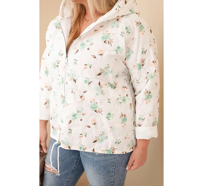 Dámská jarní bunda Plus Size s drobným květinovým vzorem mentolová
