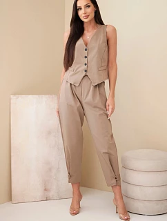Dámský elegantní komplet s model 22205851 na knoflíky a kalhotami velbloudí - K-Fashion